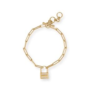 💫 14 Karat Gold Plated CZ Lock Toggle Bracelet